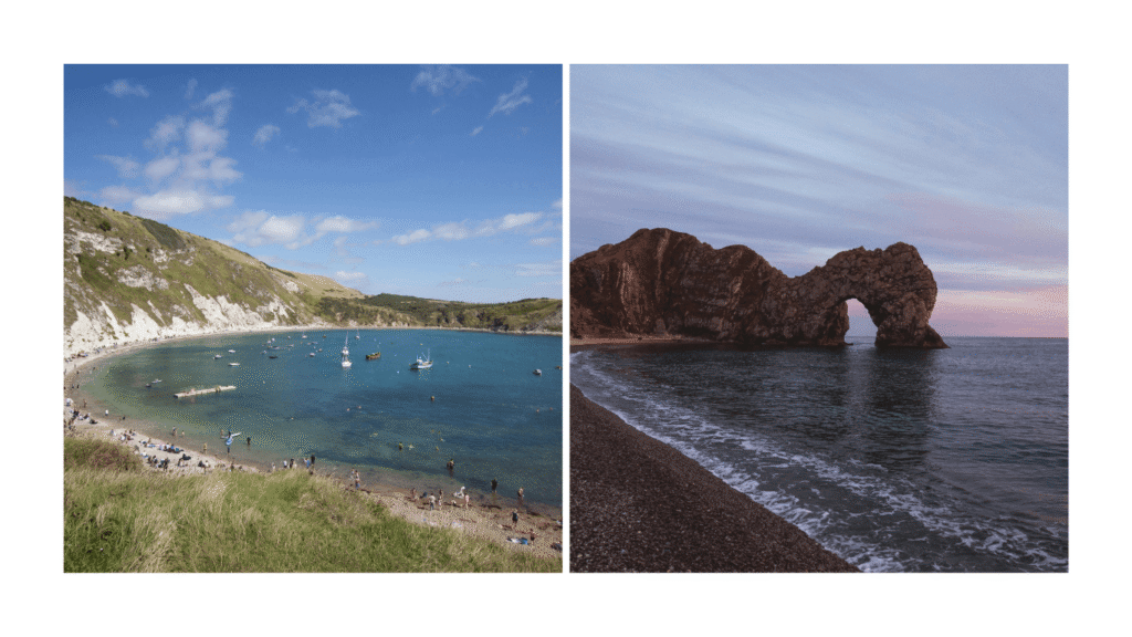 Durdle Door langs de route van een roadtrip door Zuid-Engeland
Uitzicht op Lulworth Cove tijdens een roadtrip van Dover naar Cornwall