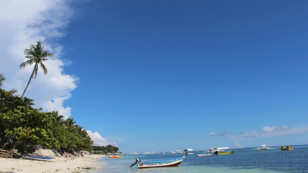 Rustig tropisch strand op Bohol met palmbomen en wit zand