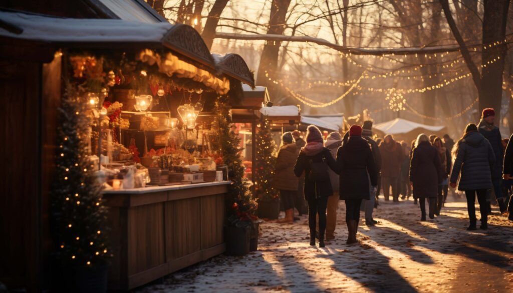 Traditionele houten kraampjes op de Christkindlesmarkt in Nürnberg