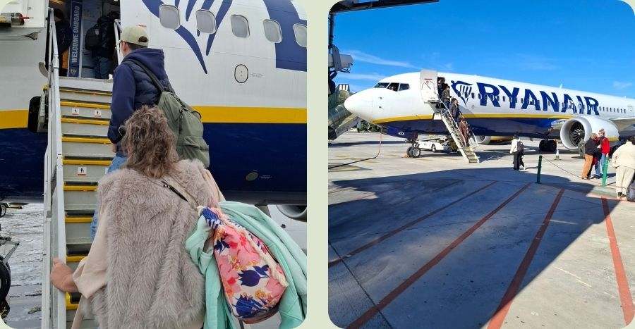 Ryanair vliegtuig op het vliegveld, illustratie voor slim besparen op vliegtickets.