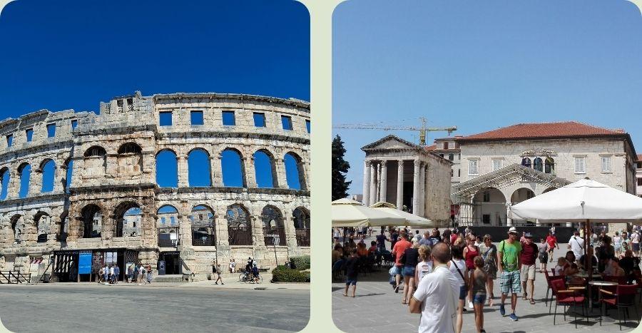 Het Romeinse amfiteater en historische bezienswaardigheden in Pula, Istrië