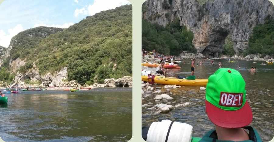 Wat te doen in de Ardèche: kanoën op de rivier langs de Pont d'Arc.