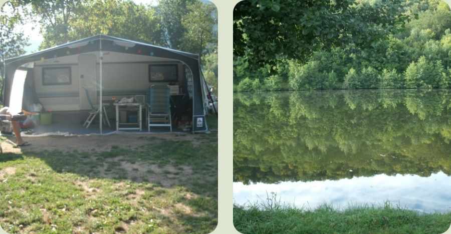 Bezienswaardigheden Ardèche: kamperen met de caravan aan een spiegelglad meer of rivier