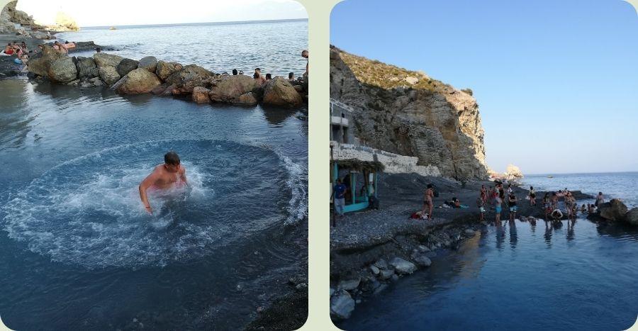 Zwemmen in de natuurlijke warmwaterbronnen van de Embros Thermen op Kos